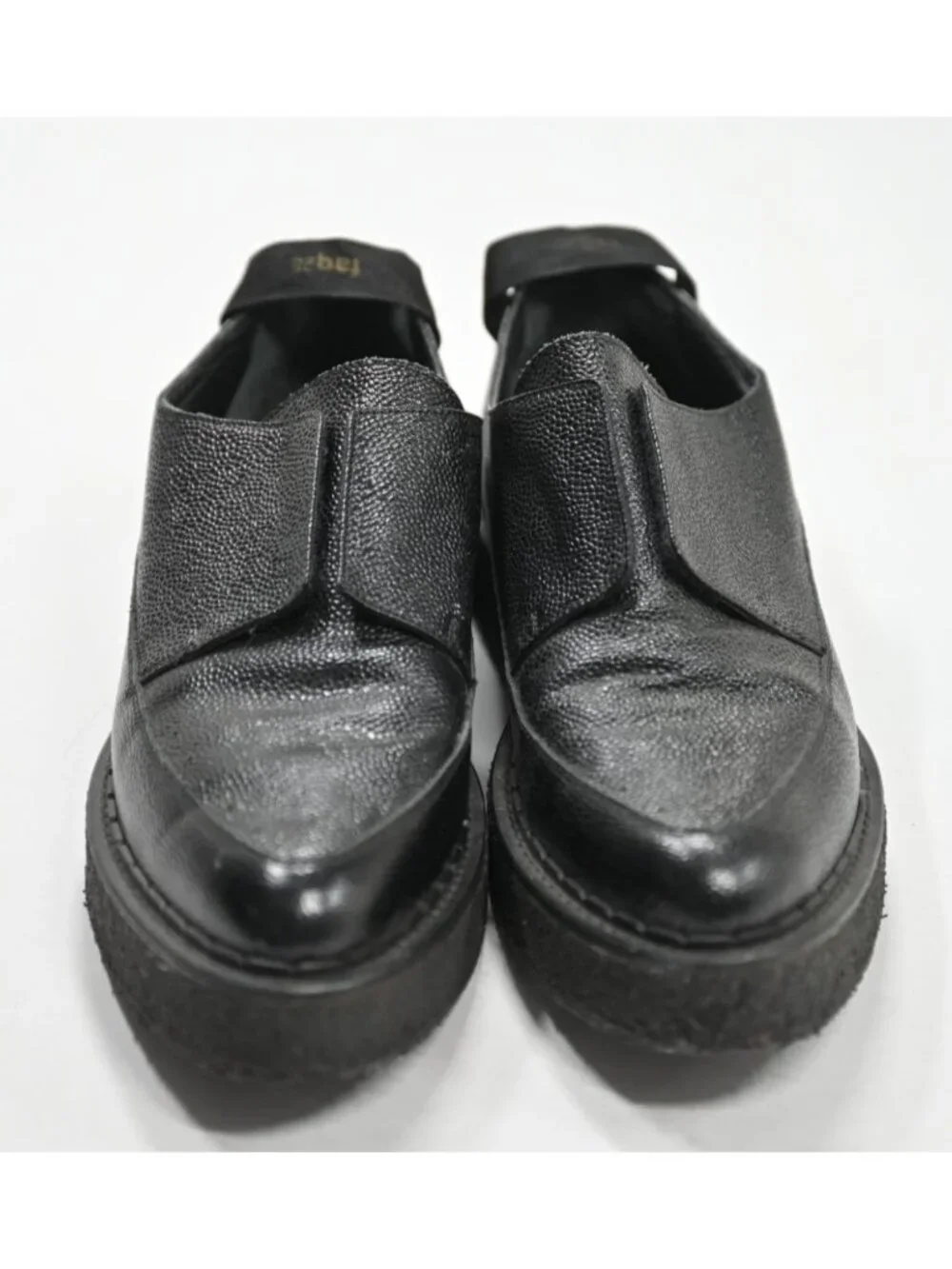 FAQTORY Polished Leather Laceless Derby Shoes In Black